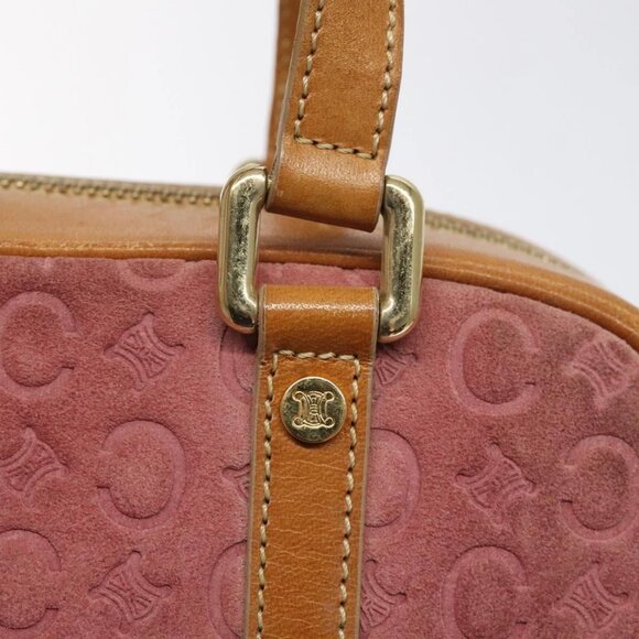 CELINE C Macadam Canvas Hand Bag Suede Pink Gold Auth - Picture 10 of 16